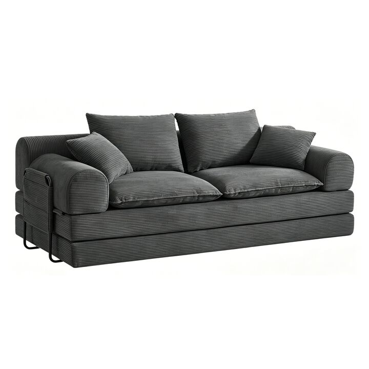 79" Corduroy 5-in-1 Convertible Sleeper Sofa Bed, Multi-Functional Folding Futon Couch, Living Room