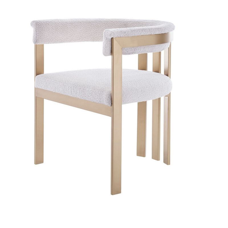 25 Inch Dining Chair, Contemporary Art Style, Sherpa Velvet, Beige, Gold - Benzara image number 0