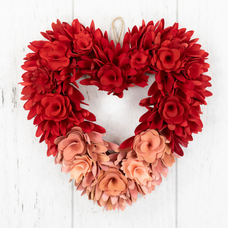 Wooden Rose Artificial Valentine's Day Floral Wreath - 15" - Red and Pink image number 4