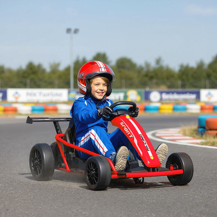 BreeBe 24V 7AH Kids Electric Go Kart, 8.1 MPH Battery Powered Drift Kart with Dual Motors, Soft Start
