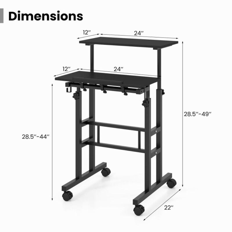 Hivvago Height Adjustable Mobile Standing Desk with Rolling Wheels for Office and Home