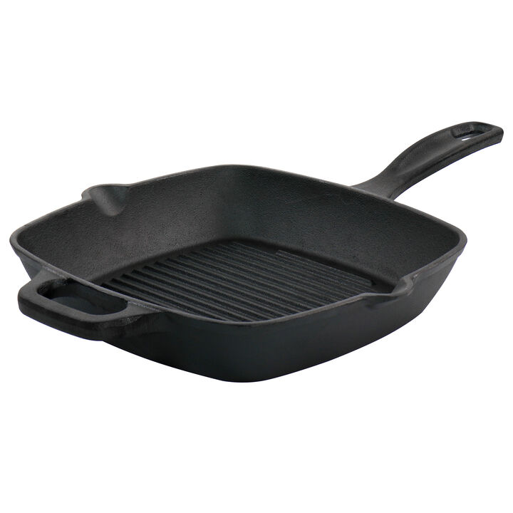 Oster Castaway 10 Inch Square Cast Iron Grill Pan with Pouring Spouts