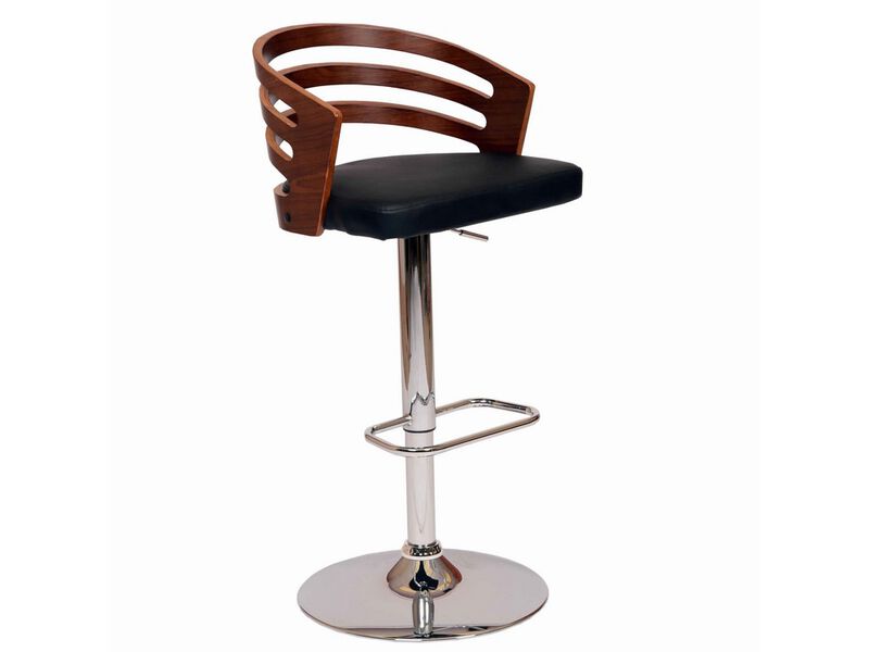 Open Wooden Back Faux Leather Barstool with Pedestal Base, Black and Brown