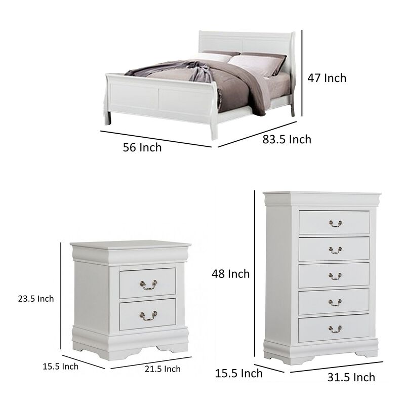 Ry Three Piece Full Size Bedroom Set, Sleek Modern Transitional Style, White image number 5