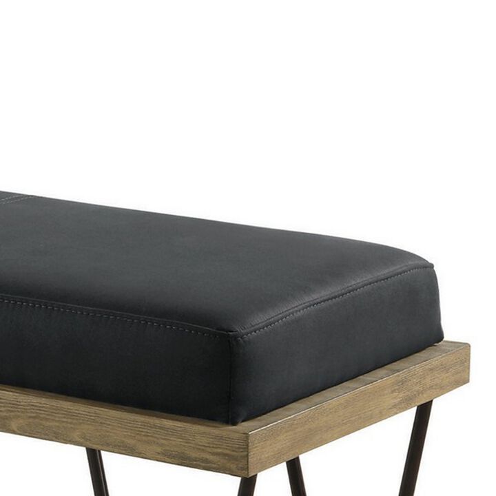 Leatherette Padded Bench with Hairpin Legs, Gray-Benzara