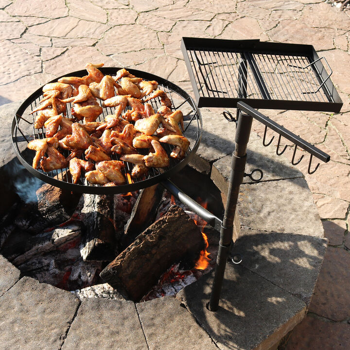 Sunnydaze Steel Fire Pit Cooking Grill Swivel Set with Stand/Ground Stake
