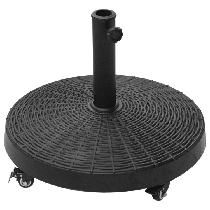 Outsunny 50 lbs. Umbrella Base, 20.5", Round Heavy Duty Umbrella Stand with Wheels for 1.5" or 2" Umbrella Poles, Patio Market Stand for Outdoor, Lawn, Deck, Poolside, Black