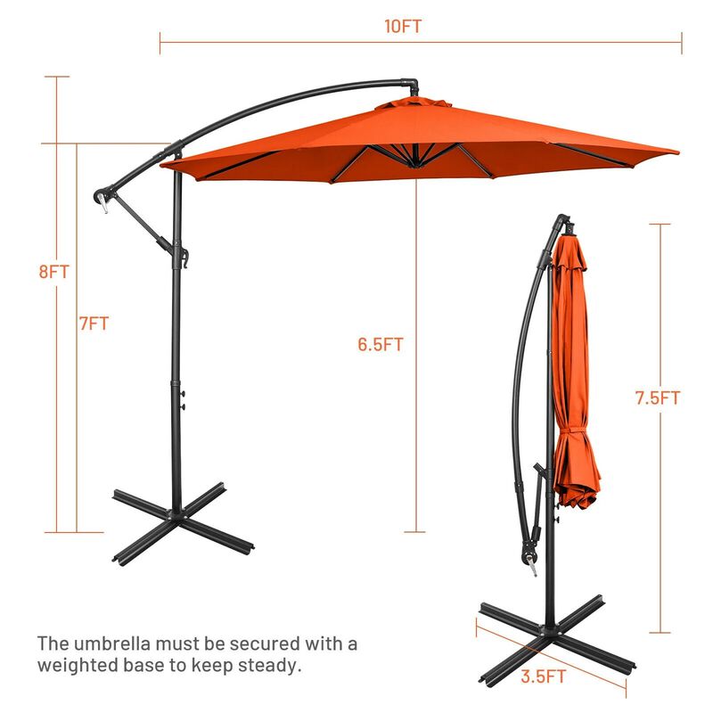 Mondawe 10 Feet Offset Umbrella with 8 Ribs Cantilever and Cross Base