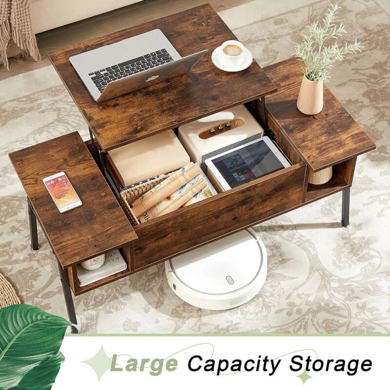 Hivvago Modern Lift-Top Coffee Table Laptop Desk with Storage Shelf in Brown Wood Finish