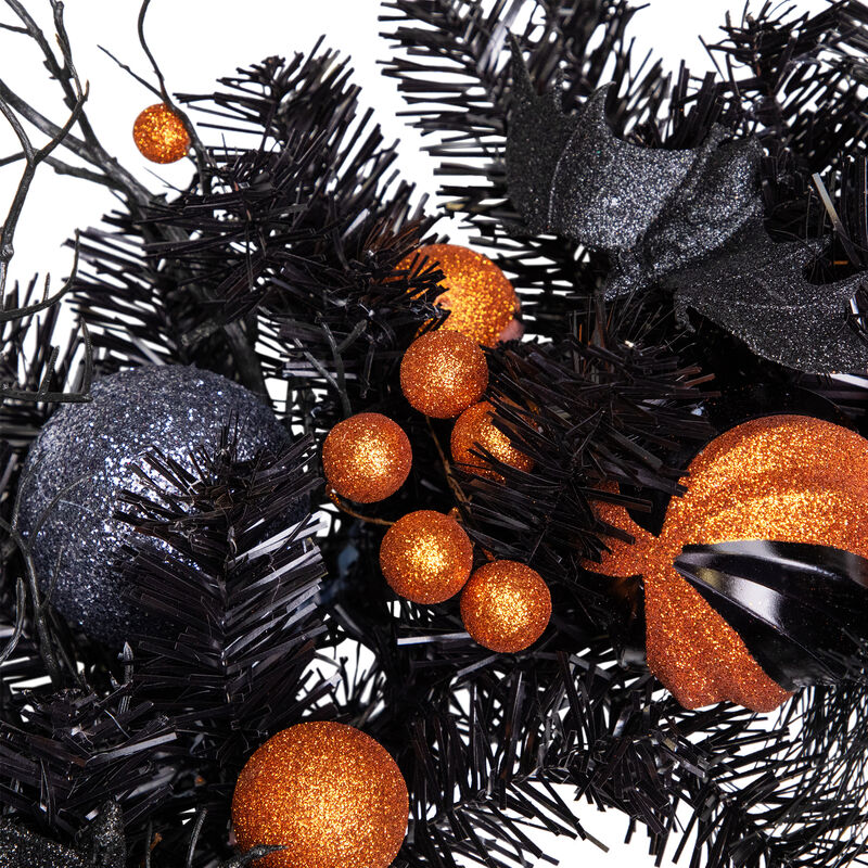 Orange Ornaments and Ghost Halloween Pine Wreath  24-Inch  Unlit image number 7
