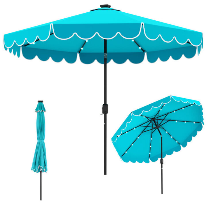 LED Patio Umbrella &ndash; Solar Powered Crank Tilt Shade with Ventilated Canopy