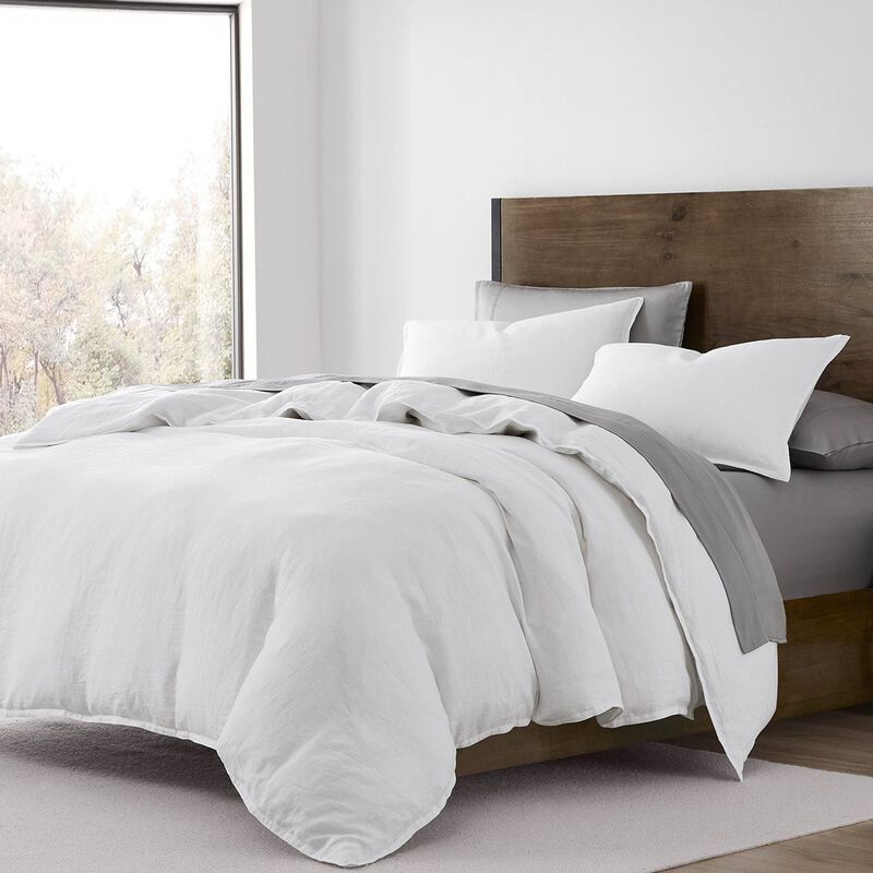 French Flax Linen Queen Duvet Cover Set in White image number 1