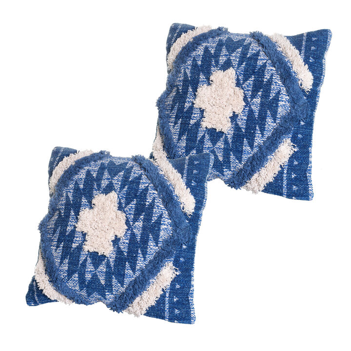 18 X 18 Shaggy Cotton Accent Throw Pillows，Set of 2, Blue