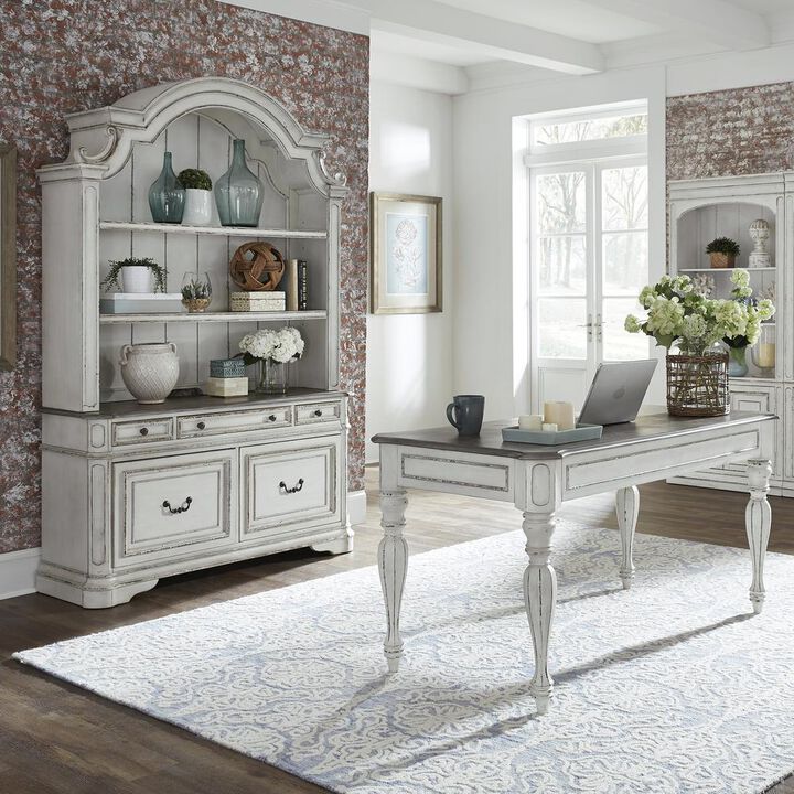Liberty Furniture Magnolia Manor 3 Piece Desk & Hutch Set in Antique White