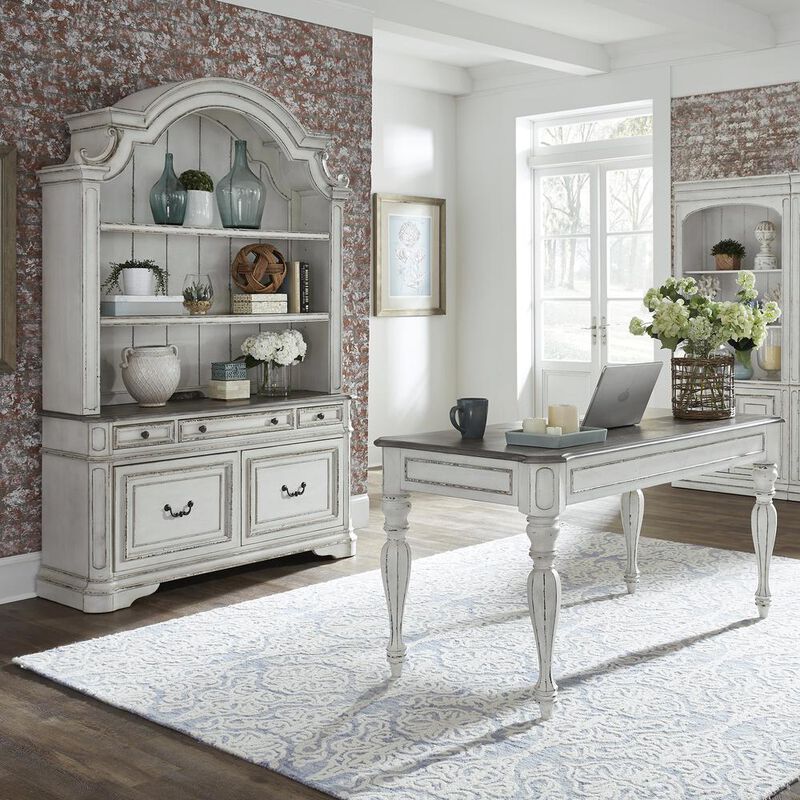Liberty Furniture Magnolia Manor 3 Piece Desk & Hutch Set in Antique White image number 1