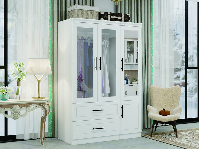 Tall Armoire Wardrobe with Mirror,Wardrobe Cabinet with Drawers and Hanging Rod for Bedroom