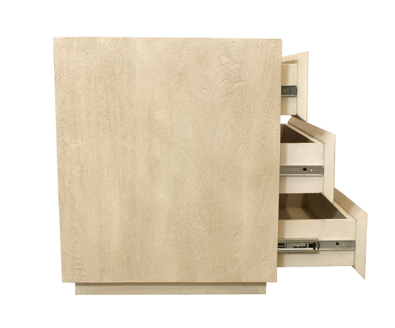 HomeRoots 24" Natural Solid Wood Ribbed Texture Three Drawer Nightstand image number 3