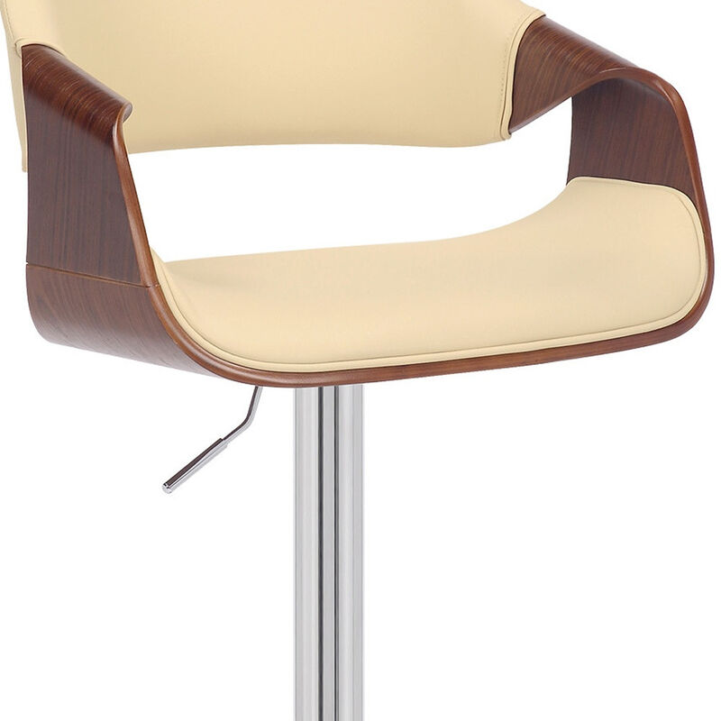 Hivvago Cream and Silver Faux Leather Iron And Wood Adjustable Height Swivel Bar Chair