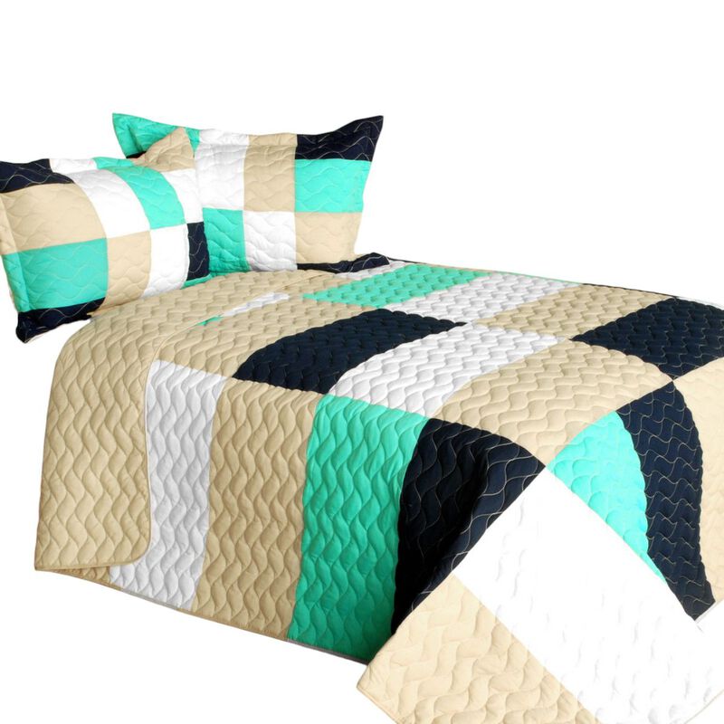 Queen Size Geometric Patchwork Quilt Set So Dance Soft Quilted Bedspread image number 1