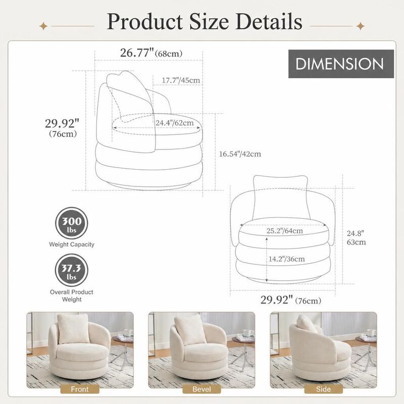 GOODSILO 30 Inch Wide 360 Degree Swivel Barrel Accent Chair Chenille Upholstered Comfy Single Armchair for Living Room Bedroom and Lounge image number 1