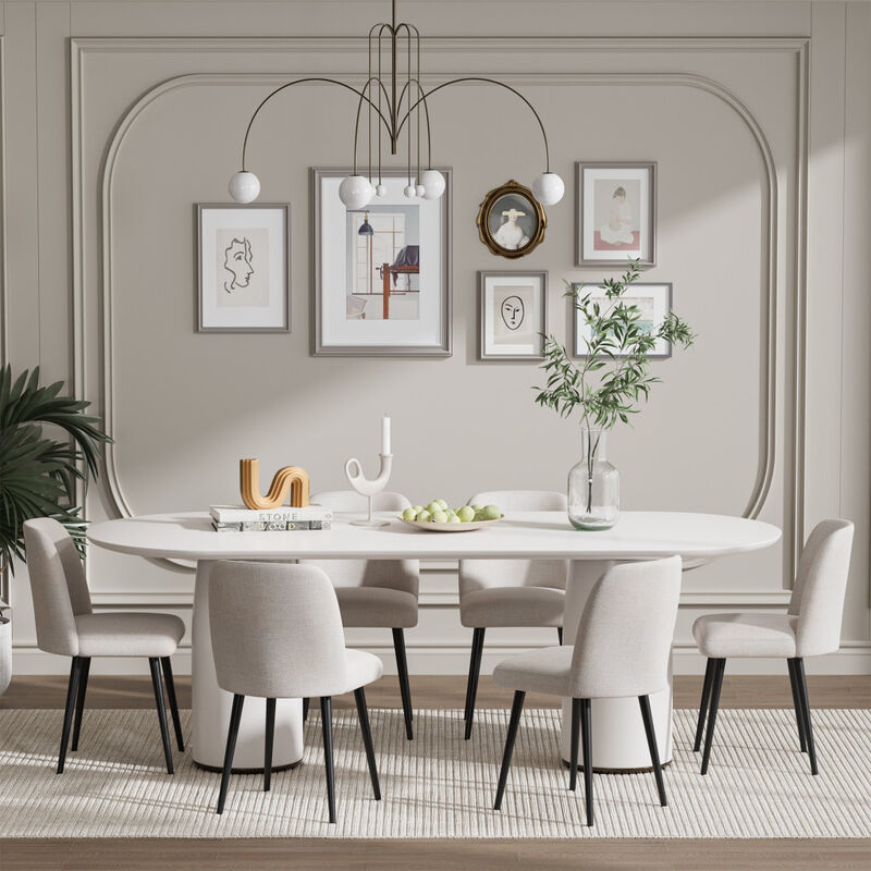 Hivvago Set of Two Beige And Black Upholstered Fabric Dining Side Chairs