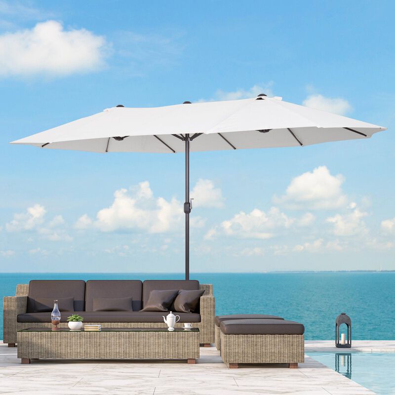 15ft Patio Umbrella Double-Sided Outdoor Market Extra Large Umbrella with Crank Handle for Deck, Lawn, Backyard and Pool, Cream White