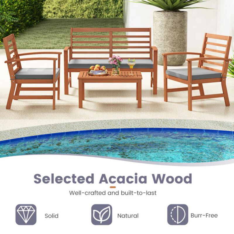Hivvago 4 Pieces Outdoor Furniture Set with Stable Acacia Wood Frame
