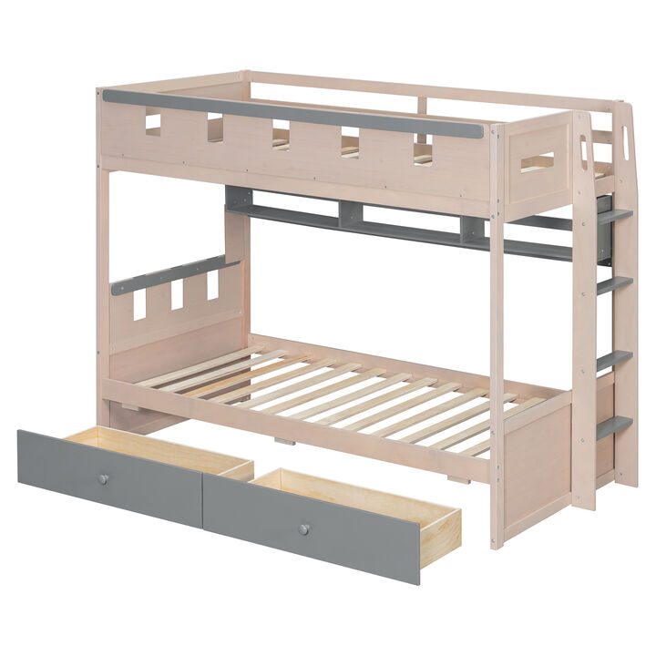 Merax Castle Style Loft Bed with LED Nightlight, Storage Shelves & Under-Bed Drawers