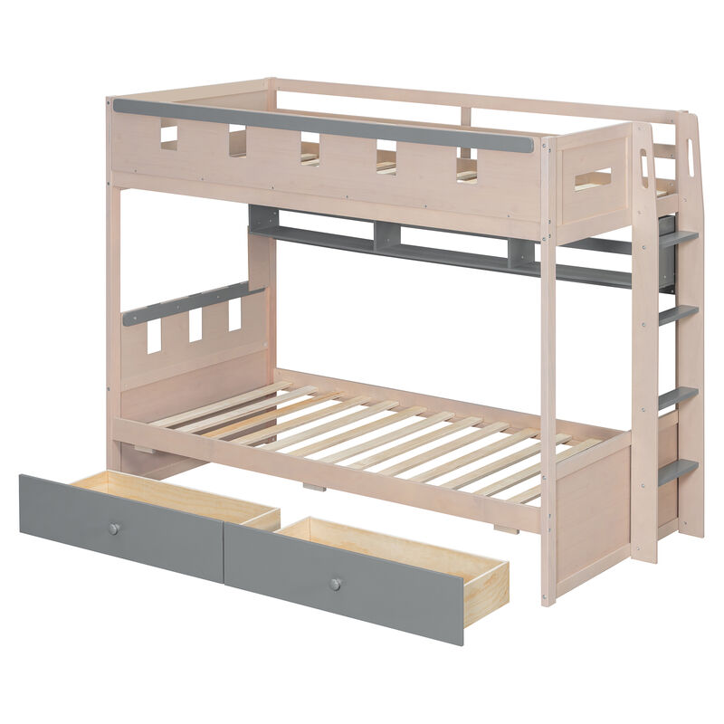 Merax Castle Style Loft Bed with LED Nightlight, Storage Shelves & Under-Bed Drawers image number 0