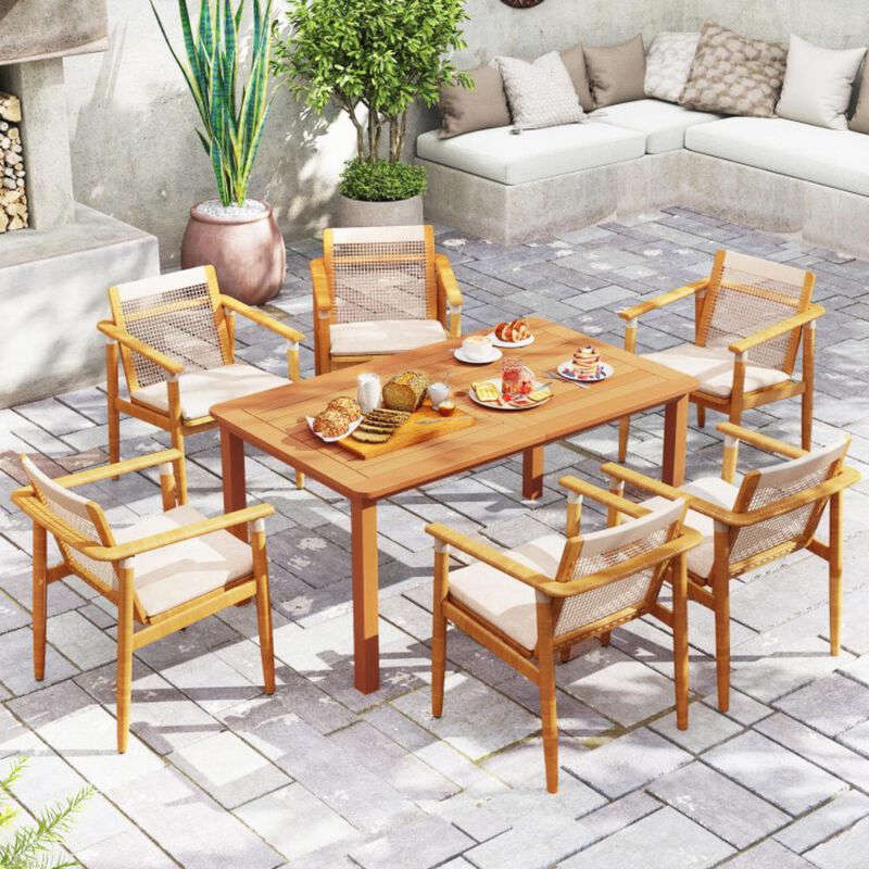 Hivvago Patio Outdoor Solid Wood Dining Table with Umbrella Hole for 6