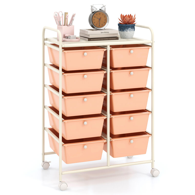 10-Drawer Rolling Storage Cart for Easy Organization and Mobility in Home, Office, or Garage