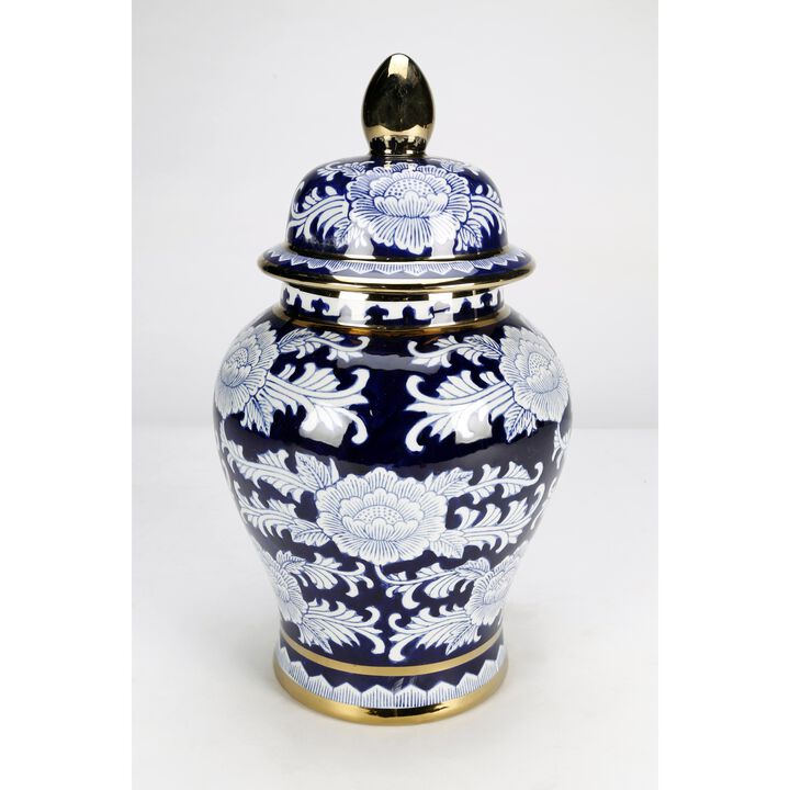 Aai Blue And White Temple Jar With Gold Trim