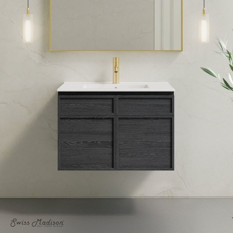 St. Tropez 30" Wall-Mounted Bathroom Vanity in Black Oak with Sink Top image number 1
