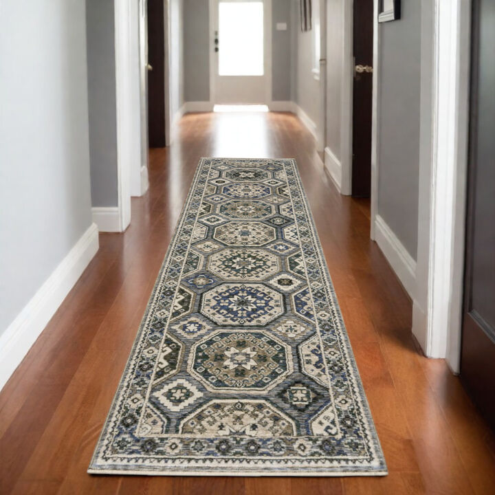 HomeRoots Medallion Runner Rug With Fringe