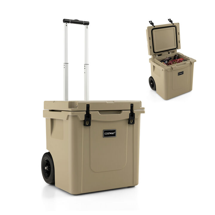 45 Quart Cooler Towable Ice Chest-Brown