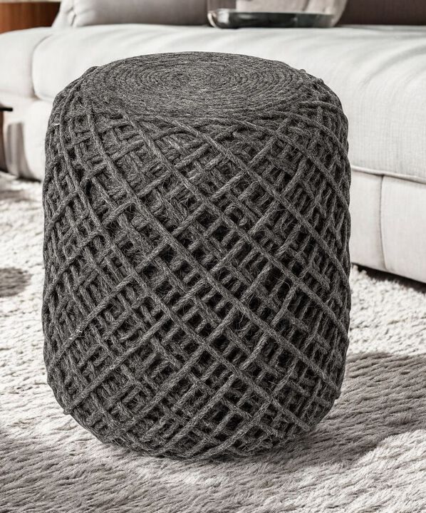 Round Cylinder Upholstered Pouf Ottoman – Abstract Pattern Footstool for Bedroom