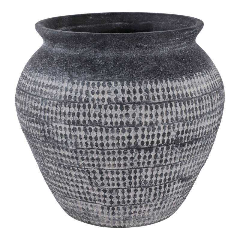 10x9" Textured Stoneware Vase, Black image number 3