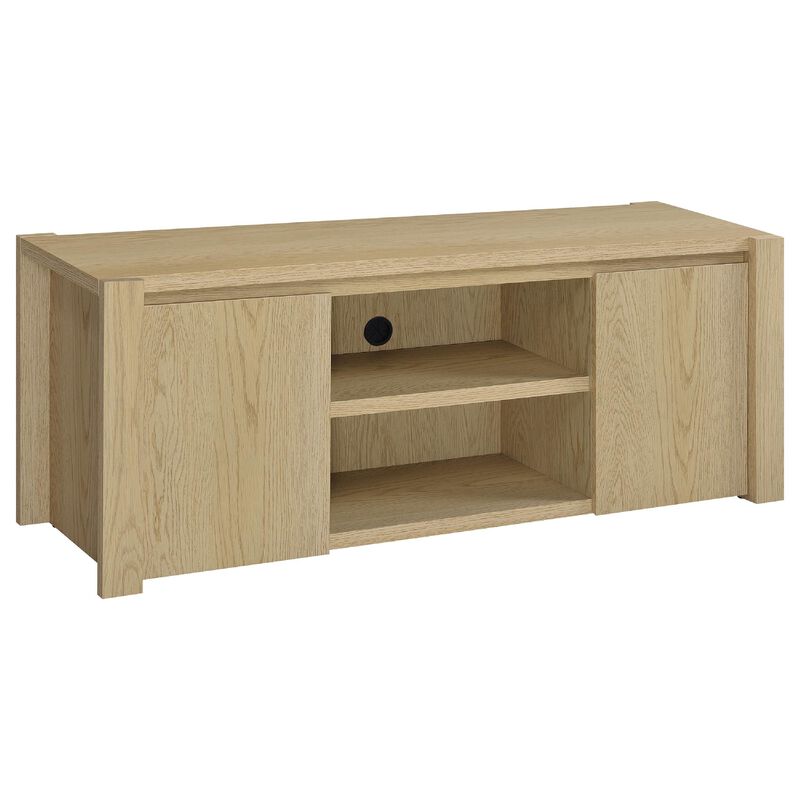 Laury TV Stand Media Console with Open Shelves, Light Oak Wood 60 Inch image number 2