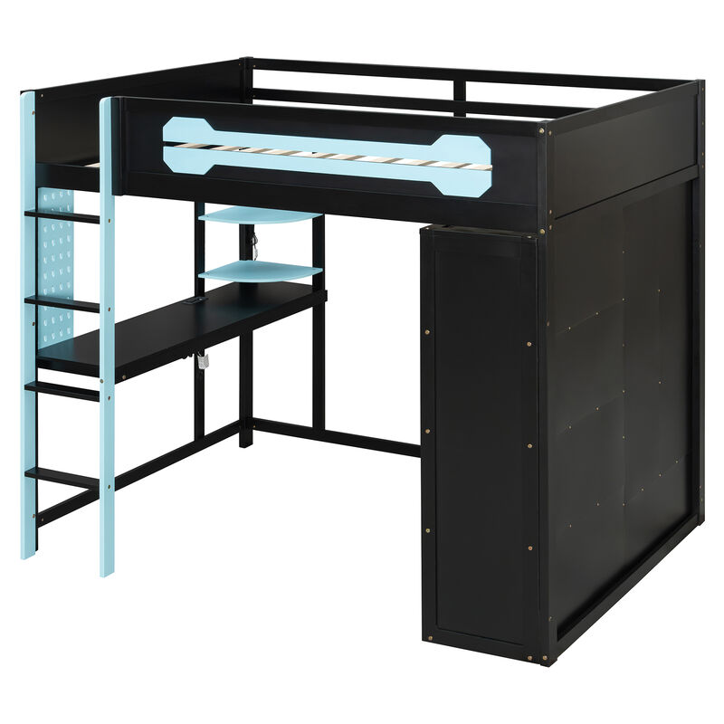 Merax Full Size Gaming Loft Bed with Desk, Wardrobe & RGB Lights image number 0