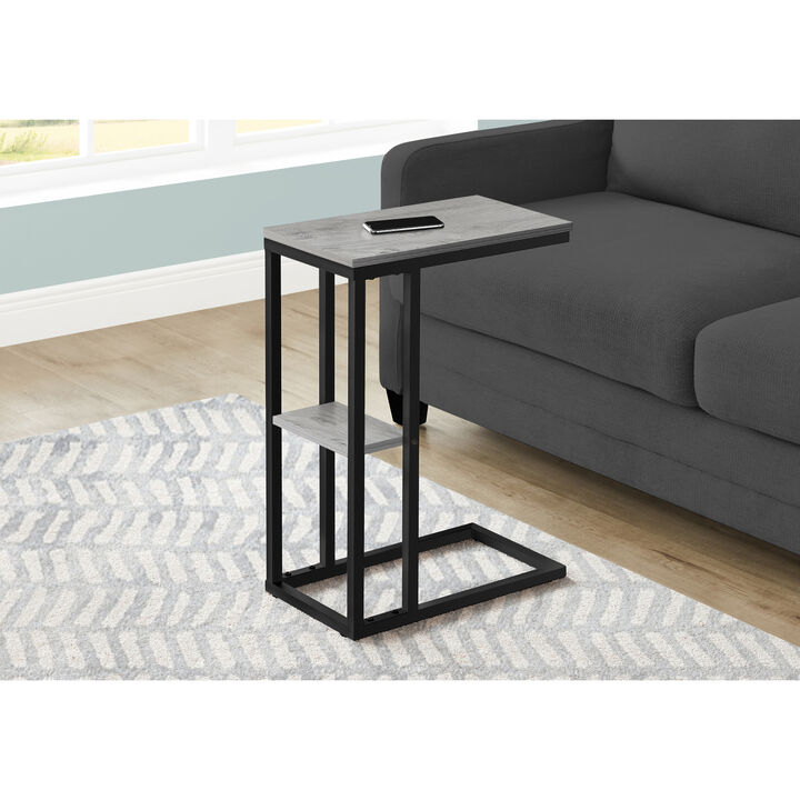 Monarch Specialties I 3671 Accent Table, C-shaped, End, Side, Snack, Living Room, Bedroom, Metal, Laminate, Grey, Black, Contemporary, Modern