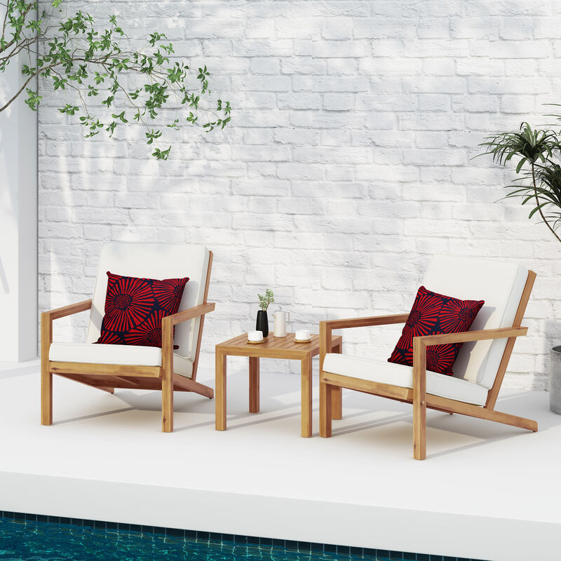 Merax 3 PCS Wood Frame Patio Chairs Table Conversation Set image number 3