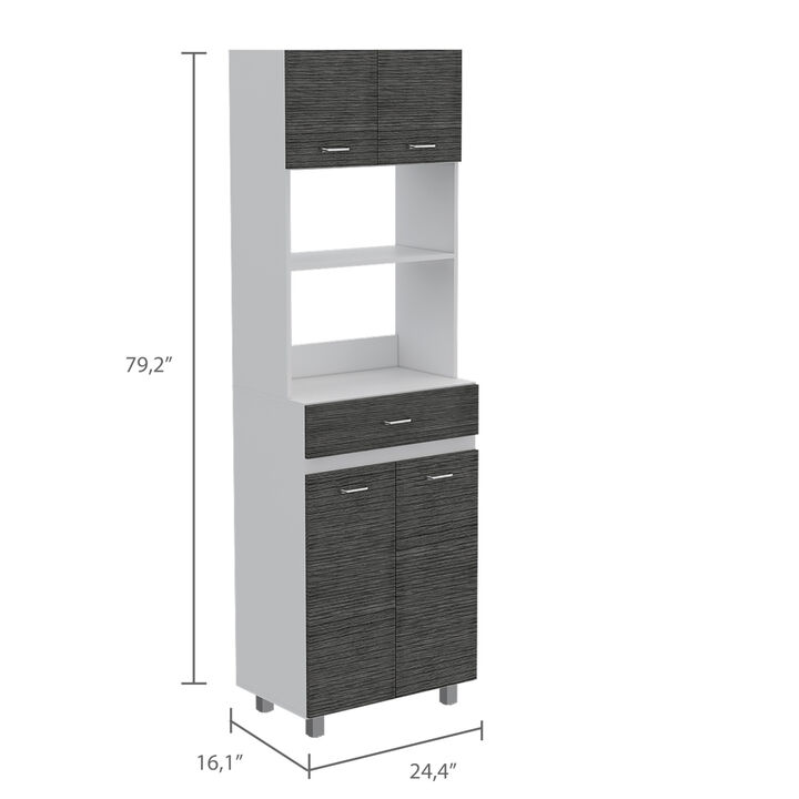 Pembrooke 2-Shelf 1-Drawer Microwave Pantry Cabinet Smokey Oak and White