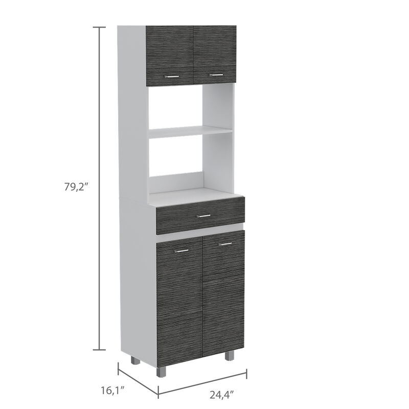 Caribe Microwave Cabinet, Four Legs, One Drawer, Double Door, One Shelf White / Smokey Oak
