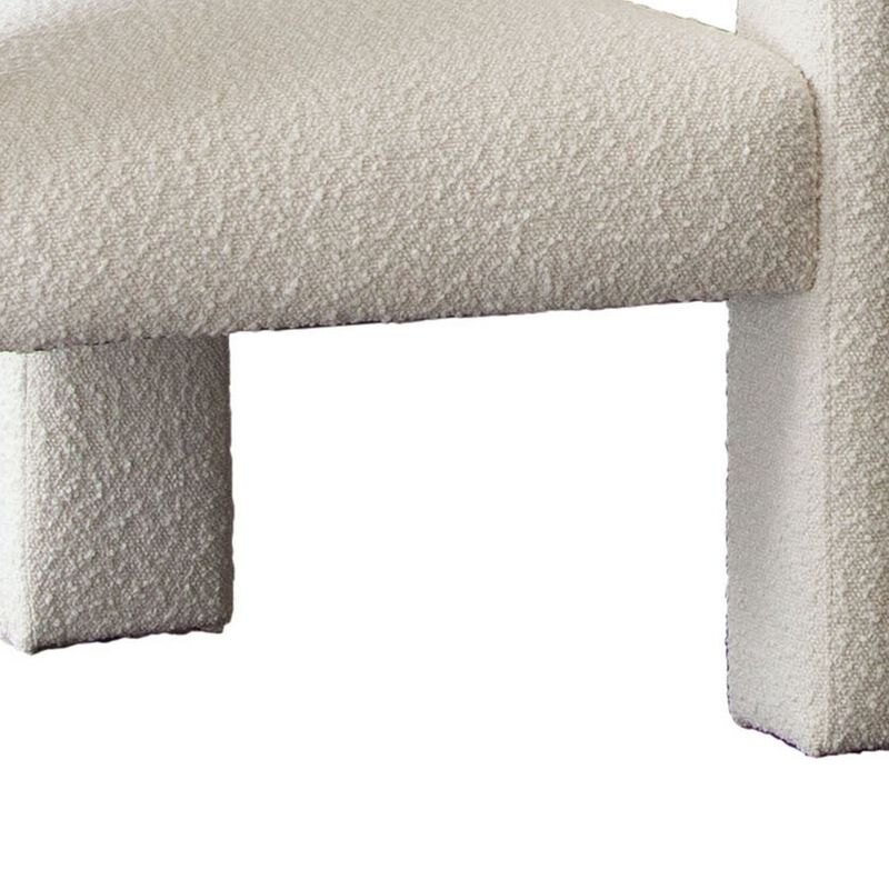 27 Inch Boucle Accent Chair, Curved Back, Cushioned Seating, Ivory Finish image number 3