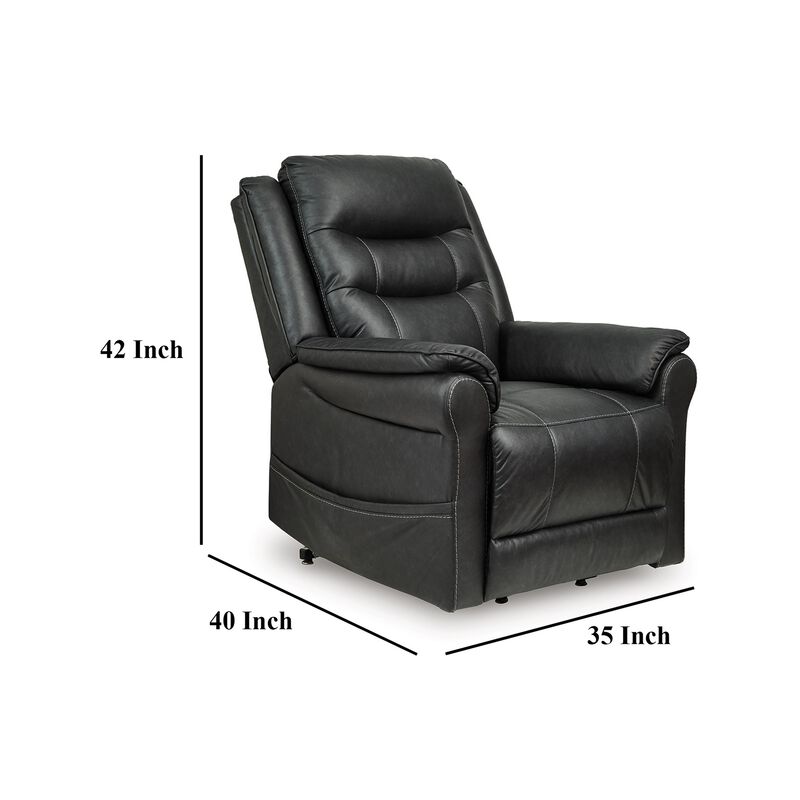 Otim Power Lift Recliner Chair, 35in, Heat Massage, Black Faux Leather - Benzara