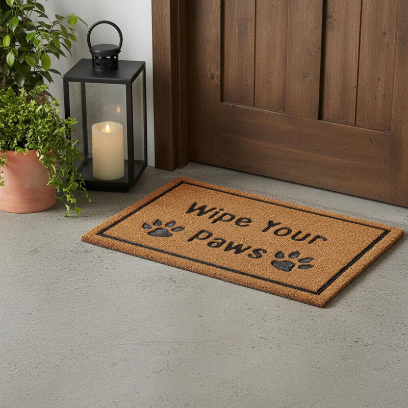 HomeRoots 18" X 30" Beige and Gray Coir Wipe Your Paws Outdoor Door Mat image number 1