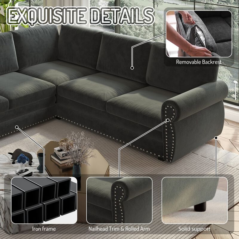 Possku Chenille L‑Shaped Sectional Sleeper Sofa image number 3