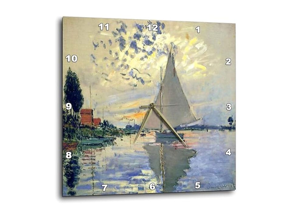 Monet Painting Sailboat Petit Vintage Wall Clock 10 Inch Silent Home Decor