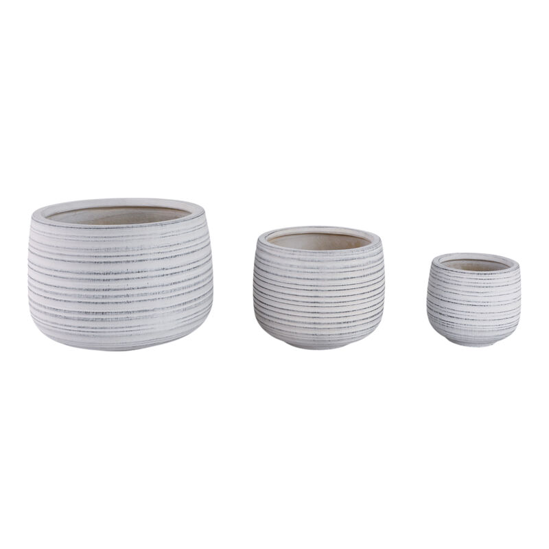 Ribbed Planters, White set of 3