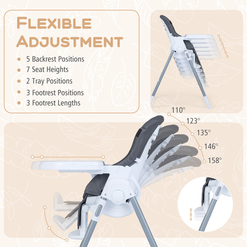 Compact Baby High Chair with Adjustable Height and Reclining Backrest image number 2